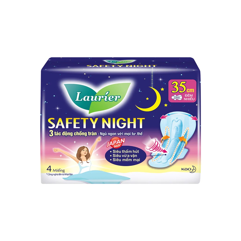 Băng vệ sinh ban đêm Laurier Safety Night 35cm gói 4 miếng