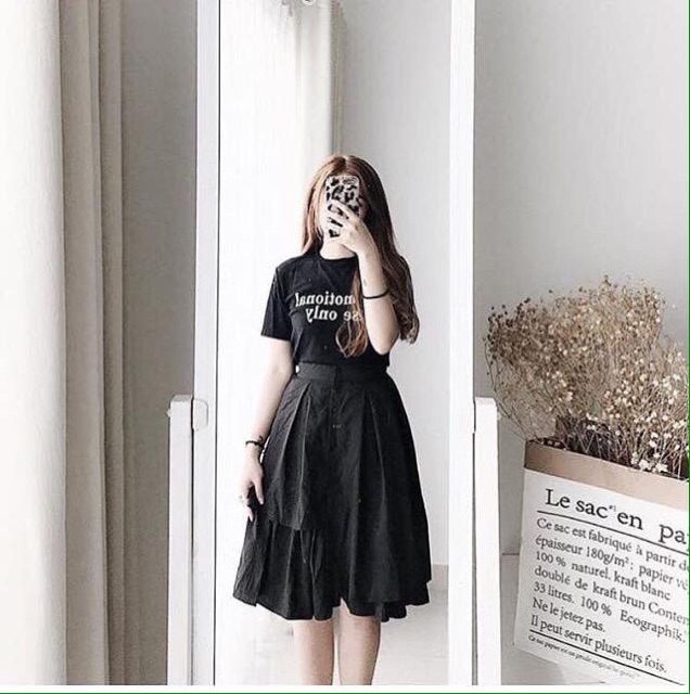Chân Váy Arian Skirt Midi chân váy kiểu thiết kế độc lạ màu đen và trắng phía sau có lưng thun ( kèm ảnh thật