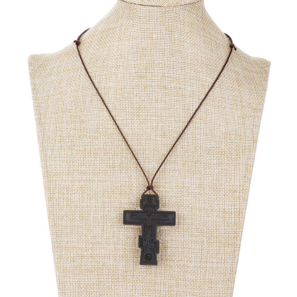 Dây chuyền bằng gỗ khắc hình chúa Jesus màu đỏ/đen