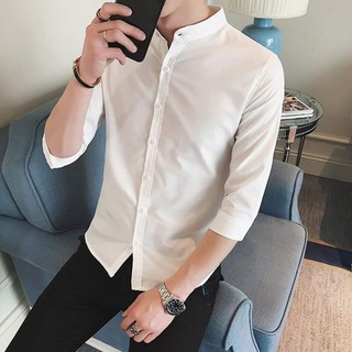 Sơ mi cổ tàu nam trắng - Hàng đẹp, cao cấp, ôm dáng thời trang trẻ ⚡