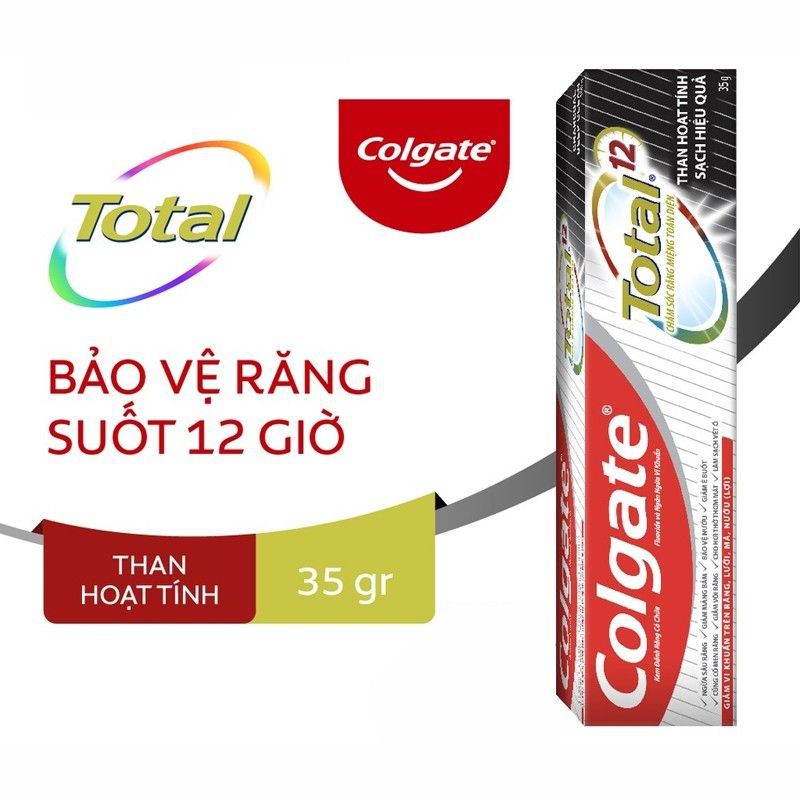 (Tuýp du lịch) Kem đánh răng Colgate Total than hoạt tính bảo vệ toàn diện 35g