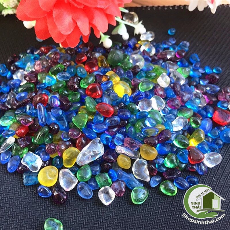 Sỏi thủy tinh, đá nhiều màu trang trí bể cá, sân vườn, tiểu cảnh, chậu cây - Giao màu ngẫu nhiên