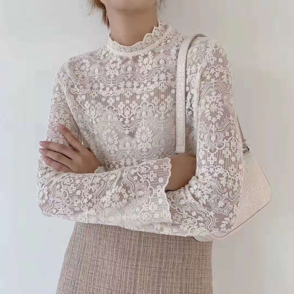 Áo ren tay dài thêu hoa lỗ gợi cảm mới mẻ cho nữ
