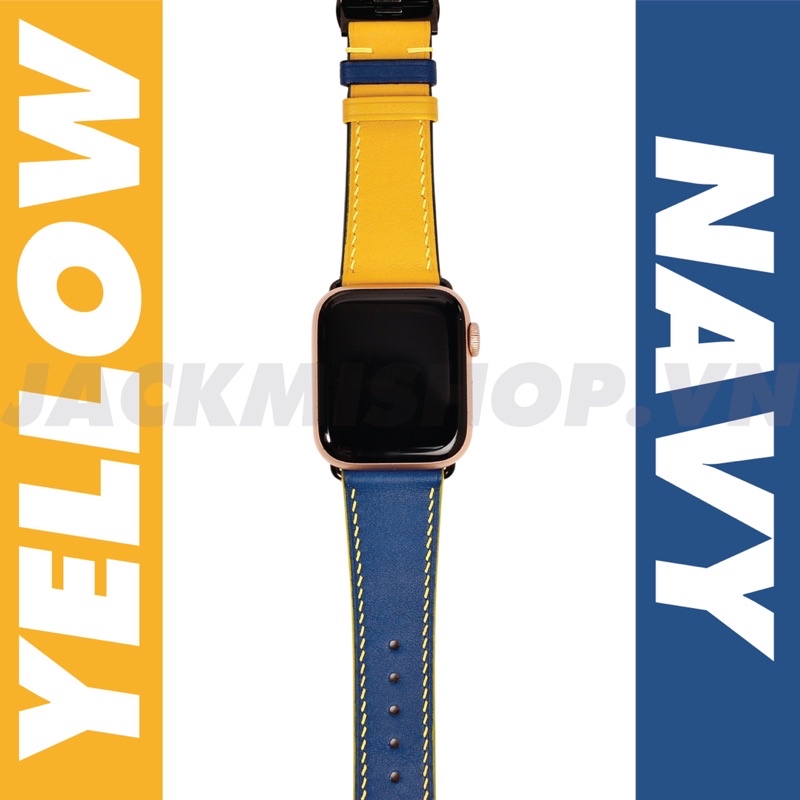 [BẢO HÀNH 1 NĂM] Dây Da BÊ SWIFT may tay thủ công màu Vàng/Xanh Navy khóa Bướm cho Apple Watch series 1/2/3/4/5/6/7