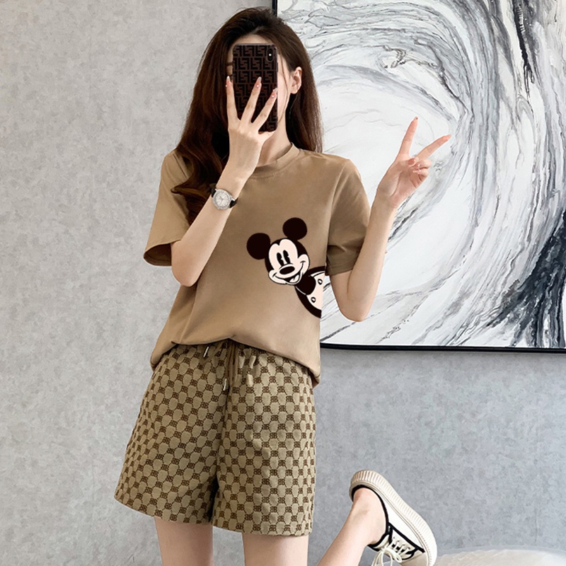 Bộ Đồ Thể Thao Ngắn Tay Dáng Rộng In Hình Hoạt Hình Thời Trang Mùa Hè Dễ Phối Đồ Dành Cho Nữ