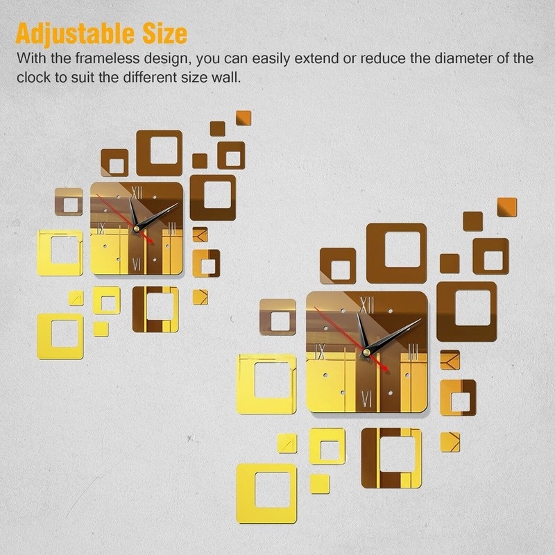 Đồng Hồ Dán Tường Mặt Gương Vuông 3D Tự Dính Độc Đáo Trang Trí Nhà Cửa