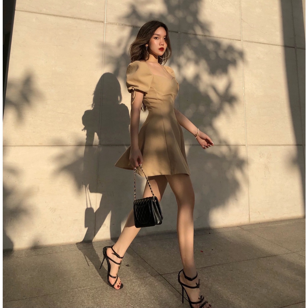 Đầm dáng xòe mini tay bồng chất lượng Emilyshop ulzzang