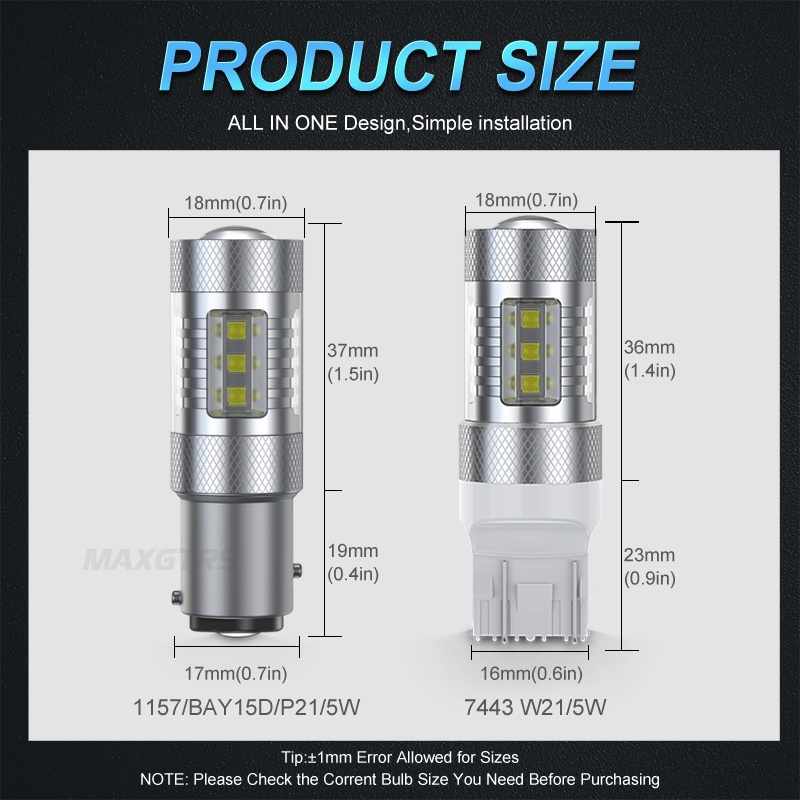Chip Đèn LED Công Suất Cao MAXGTRS 2x S25 1156 1157 7440 7443 W21W W21 / 5W BAY15D P21 / 5W BA15S P21W 80W Cho Xe Hơi