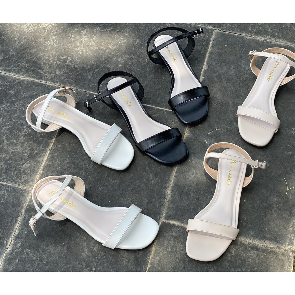 Giày sandal 2 phân gót vuông phối quai ngang kiểu dáng basic _A034