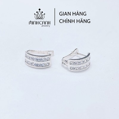 Khuyên Tai Bạc Khóa Bấm 2 Hàng Đá Minh Canh Jewelry