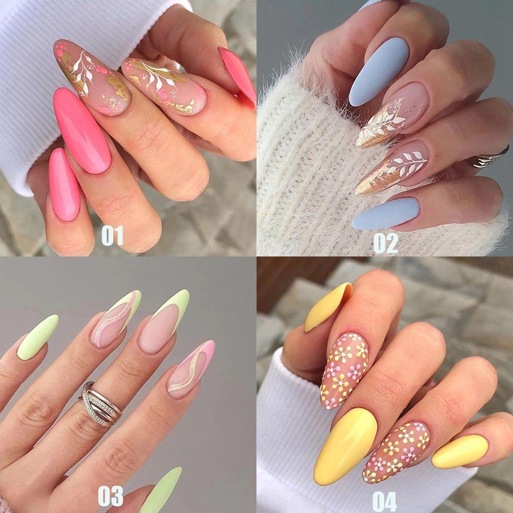 Bộ 24 Móng Tay Giả Dạng Nhấn Che Phủ Toàn Diện Họa Tiết Hoa Kiểu Pháp