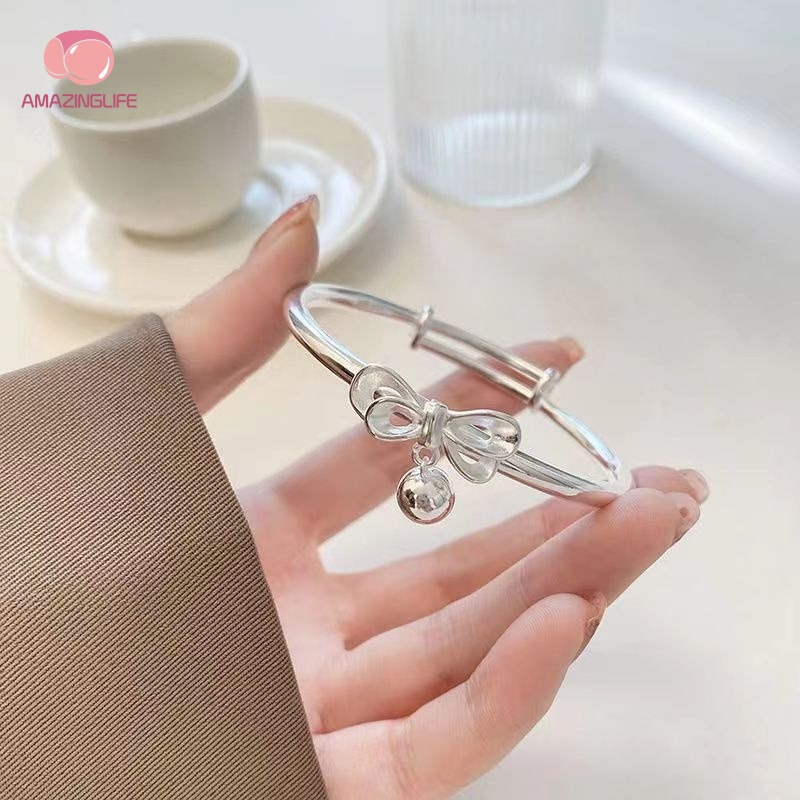 Vòng Đeo Tay Mạ Bạc Phối Chuông Và Nơ Dễ Thương Có Thể Điều Chỉnh