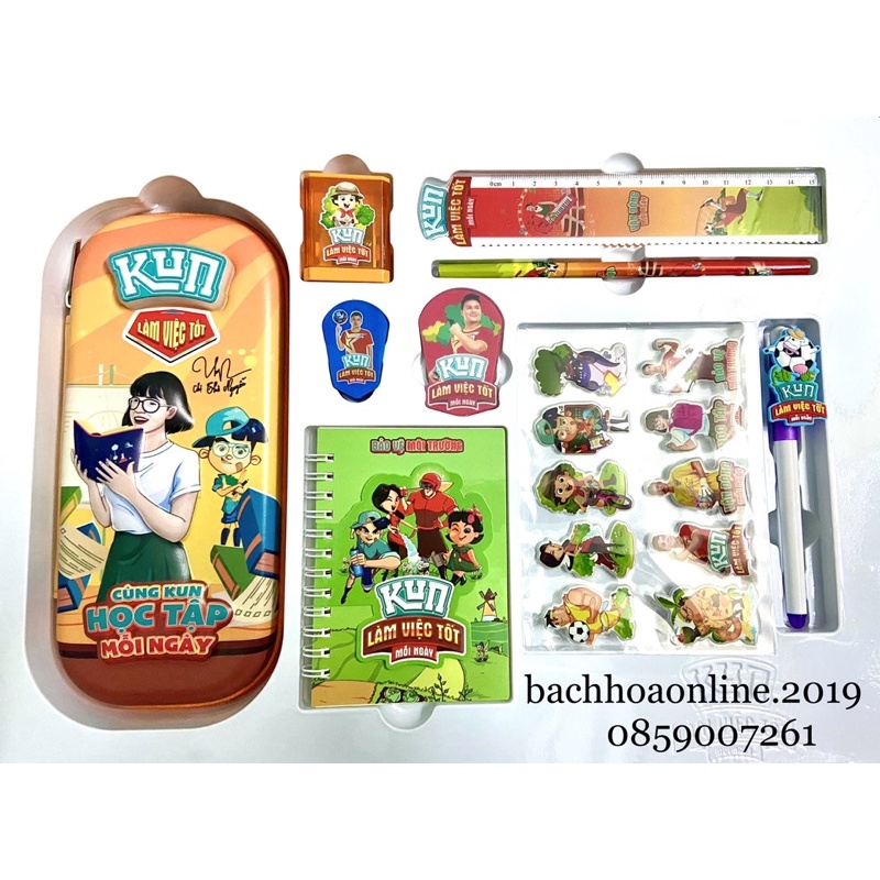 BỘ ĐỒ DÙNG HỌC TẬP KUN 9 MÓN - HÀNG KHUYẾN MÃI SỮA KUN