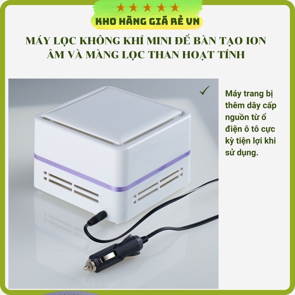 Máy lọc không khí mini để bàn màng lọc than hoạt tính có tính năng khử mùi phòng ngủ, xe ô tô tại Kho hàng giá rẻ VN