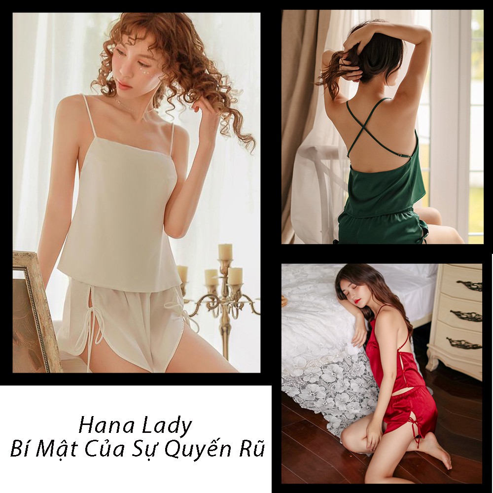 Bộ ngủ hai dây lụa sexy cao cấp, Đồ bộ nữ gợi cảm quyến rũ lụa mềm mịn