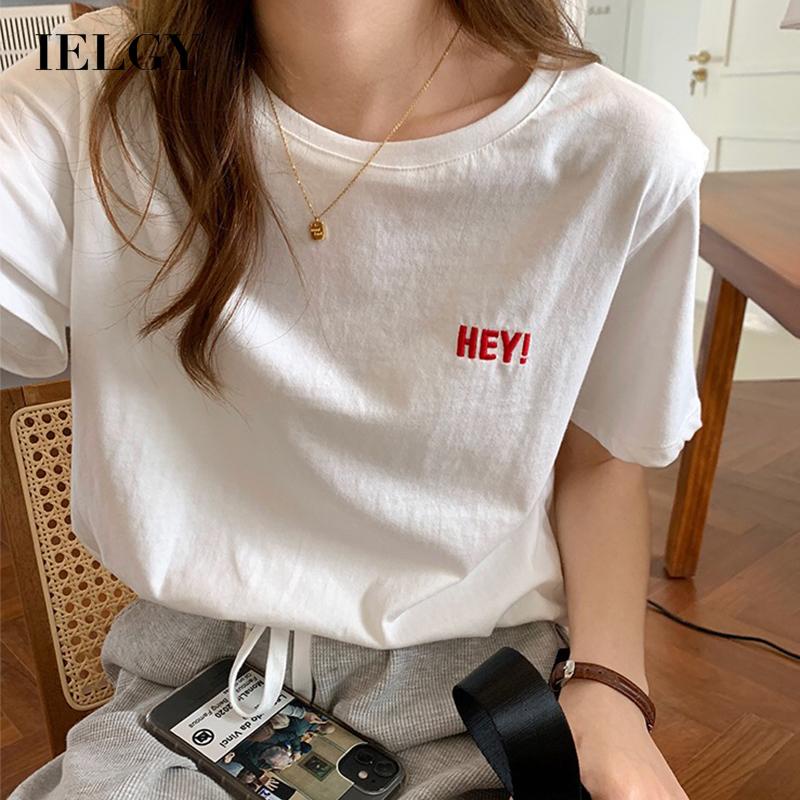 Áo thun IELGY tay ngắn dáng rộng thêu họa tiết size lớn phong cách Hàn Quốc thời trang cho nữ
