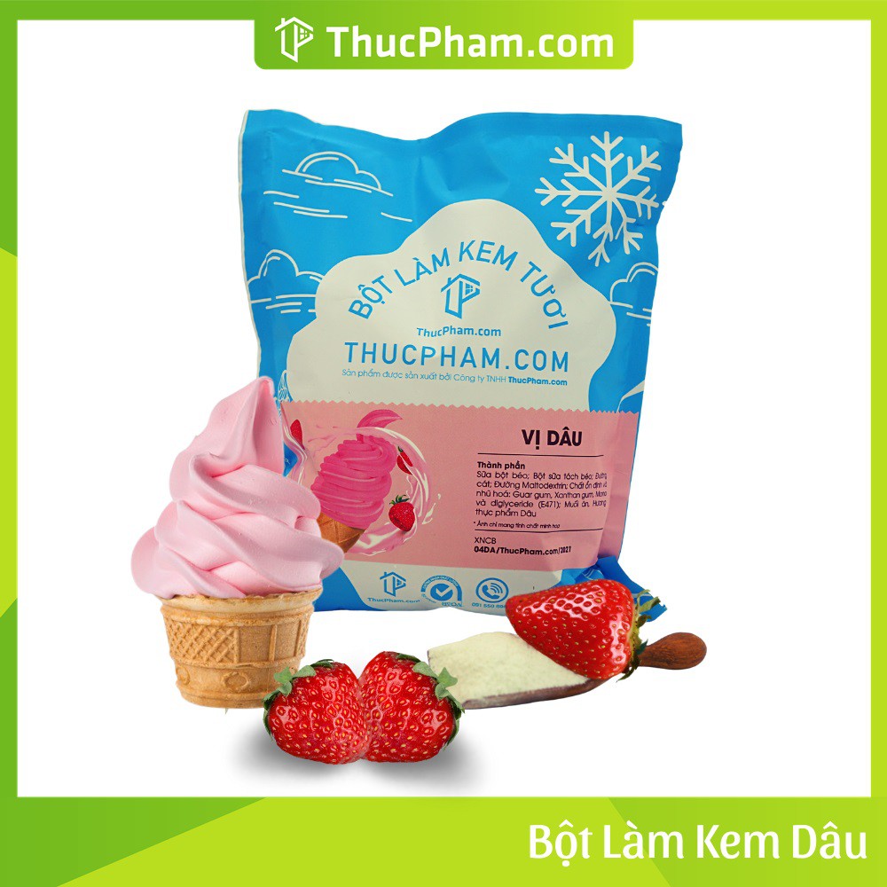 Bột Làm Kem Tươi THUCPHAM.COM Vị Dâu 1kg - Công Thức Độc Quyền Hương Vị Mới, Không Gắt, Không Hắc