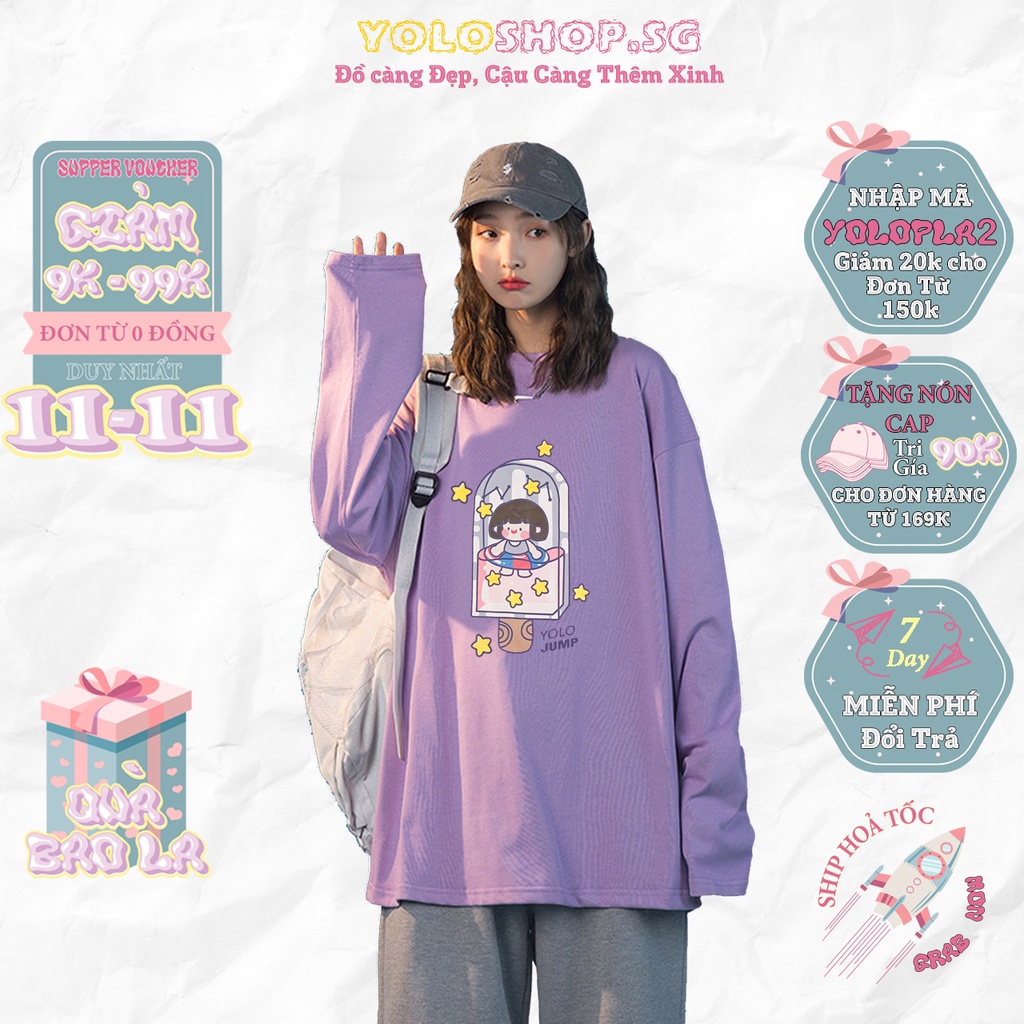 Áo thun dài tay 🤘🏽 YOLO JUMP 🤘🏽 phông Unisex nam nữ tee oversize form rộng pull Ulzzang Streetwear thu đông vải mềm