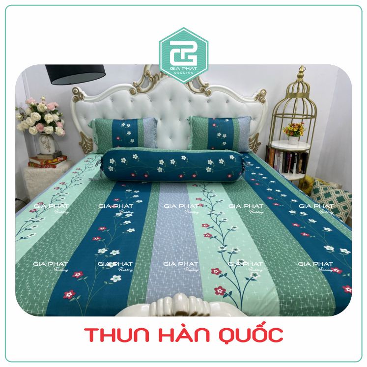 Bộ Ga Gối Thun Lạnh Hàn Quốc { 4 Món } họa tiết Bông ( 1 ga bọc + 2 vỏ gối nằm + 1 vỏ gối ôm )