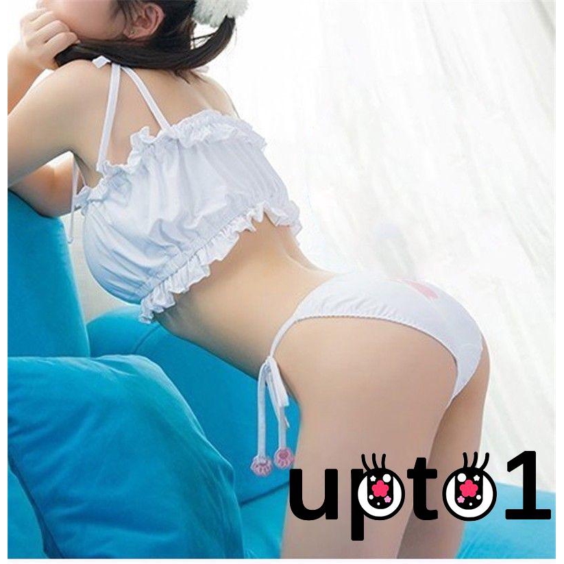 Bộ đồ lót gồm áo ngực + quần lót dây G + vòng cổ + băng đô tai mèo | BigBuy360 - bigbuy360.vn