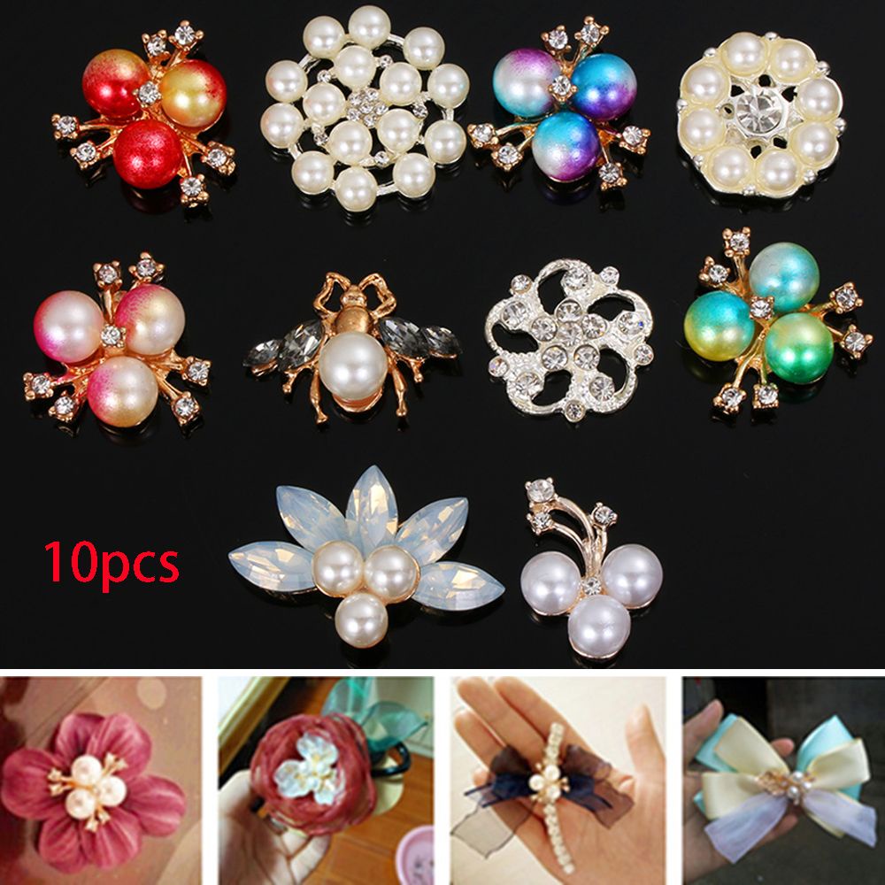 10 Nút may vá thủ công hình con ong/hoa đính ngọc trai xinh xắn dùng làm phụ kiện trang trí đám cưới/quần áo