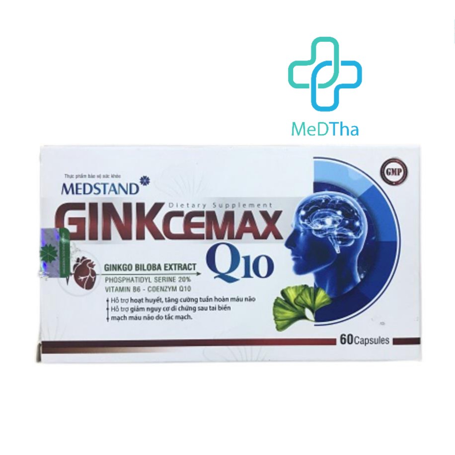 Bổ não Ginkcemax Q10 - Hỗ trợ hoạt huyết dưỡng não, giảm đau đầu MEDSTAND (60 viên) [Chính hãng]