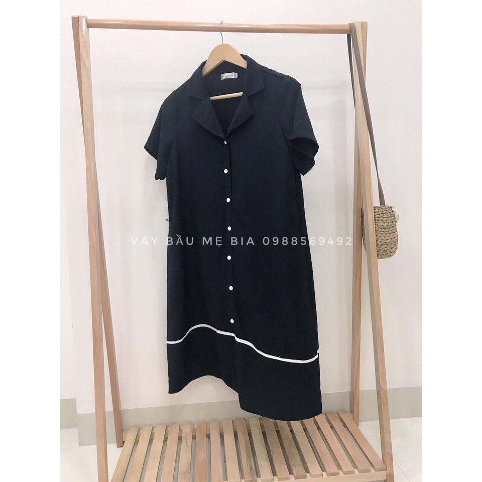 Váy bầu bigsize 40-100kg Đầm bầu công sở Váy bầu đẹp màu đen cúc trắng dáng suông cổ vest MB242