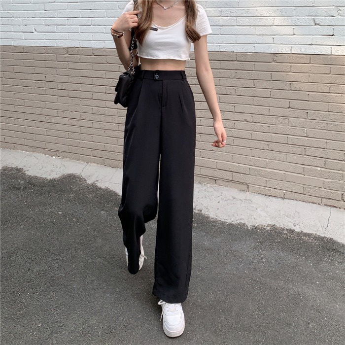 Quần Tây Ống Rộng Lưng Cao Thời Trang Cho Nữ