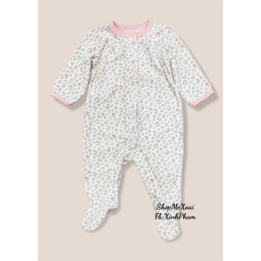 [Size 3M] Bodysleep suit Nỉ, body ngủ cho bé  Hiệu Carter màu beo viền hồng