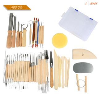 IE❤45pcs/Set Wooden Ceramic & Clay Sculpting Pottery Art Tool Kit with Plastic Case