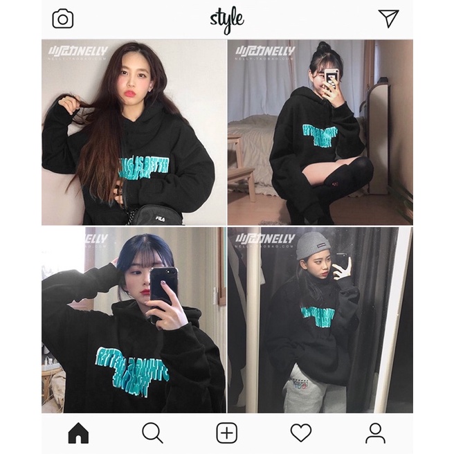 Áo hoodie nelly heybig nỉ lót lông (có sẵn) nothing is better than me