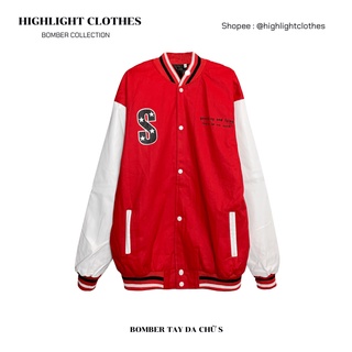 Áo khoác bomber chữ s tay da form rộng unisex nam nữ