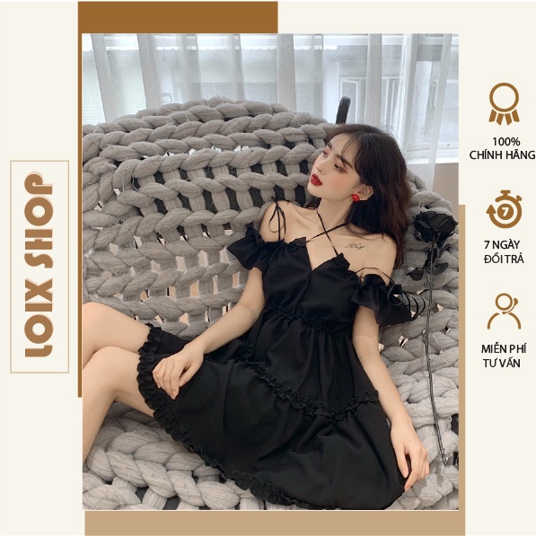 Đầm trễ vai công chúa hở lưng váy đan dây buộc cổ có Bigsize đi dự tiệc, đám cưới LOIX 122