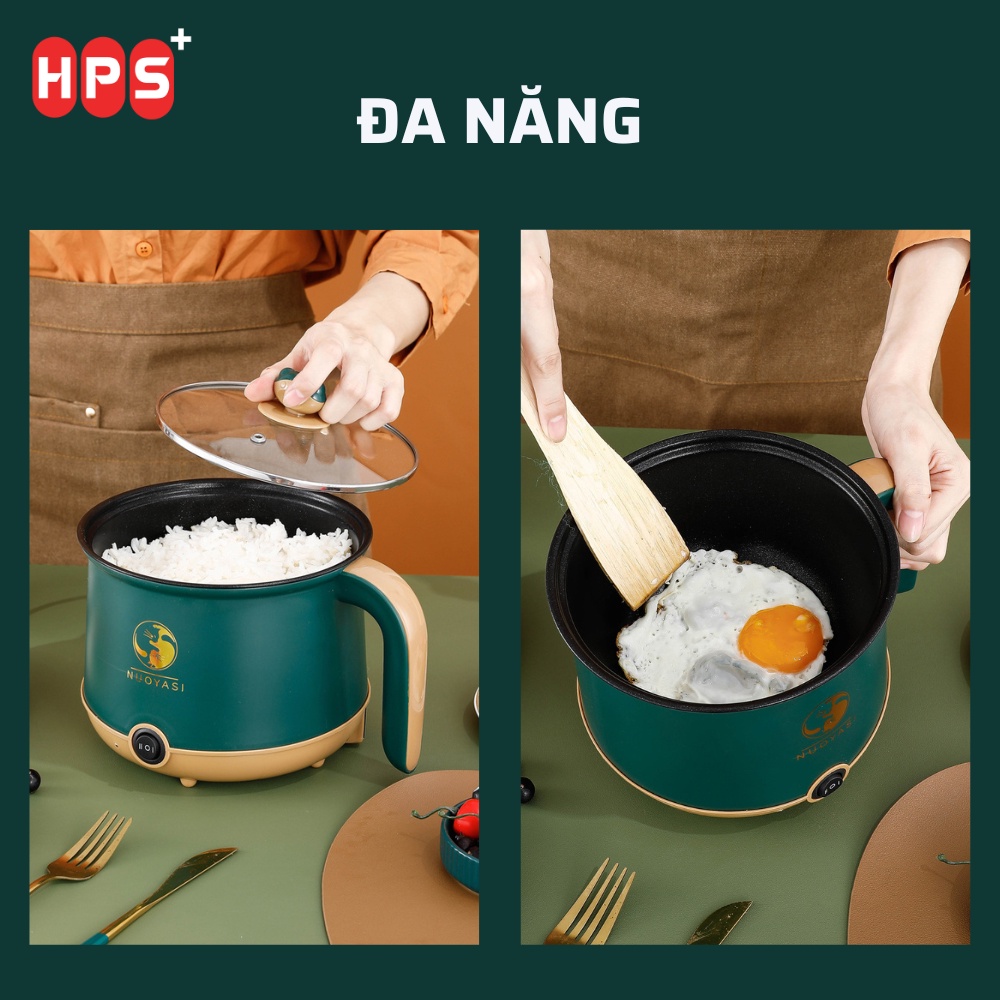Nồi điện đa năng mini 2 tầng tặng kèm khay hấp ( chiên, xào, nấu ăn, nấu cơm, lẩu mini)