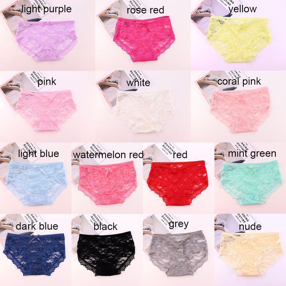 Quần Lót Cotton Lưng Thấp Phối Ren Hoa Xuyên Thấu Thoáng Khí Quyến Rũ Cho Nữ
