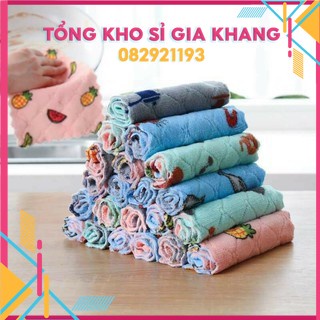 sp251 Set 10 khăn lau đa năng 2 mặt hình họa tiết hoa quả, siêu thấm hút lau bếp, lau chén đĩa, lau bàn ghế tiện lợi