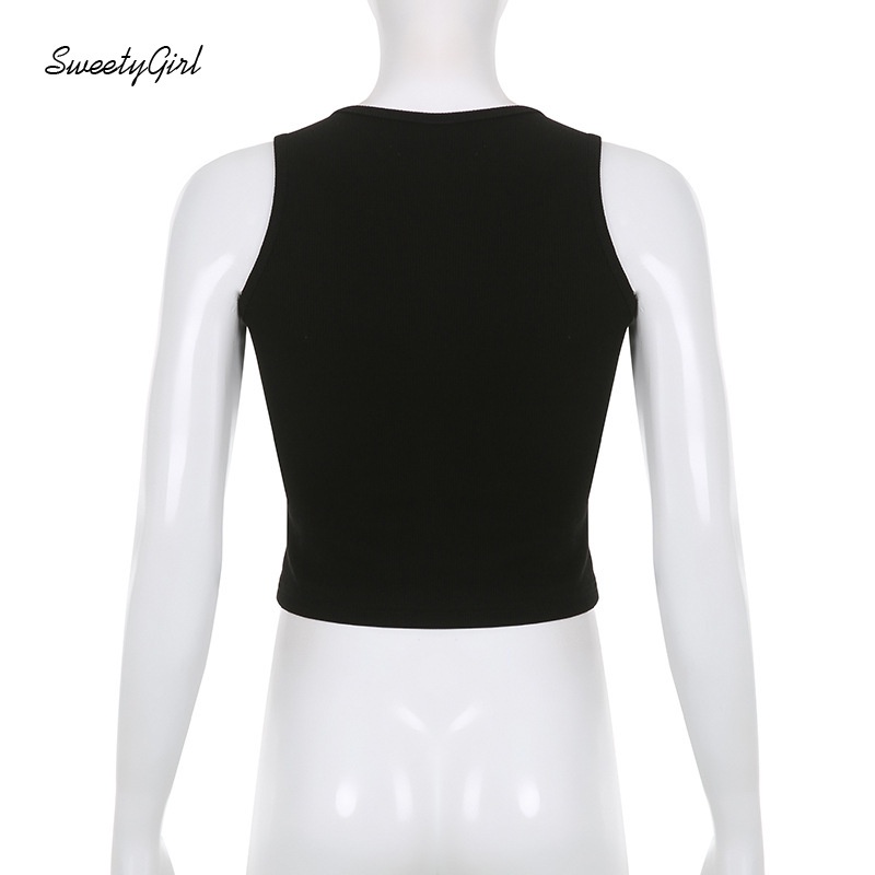 Áo Hai Dây Cổ Tròn In Họa Tiết Hoạt Hình Màu Sắc Tương Phản Quyến Rũ Thời Trang Cho Nữ