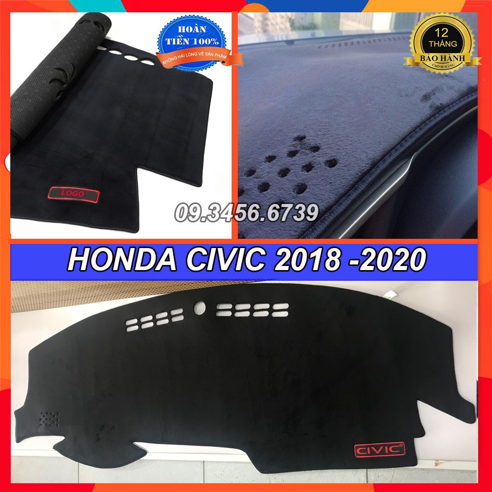 Thảm Taplo Xe Honda Civic 2018 2019 2020 Mẫu Nhung Lông Cừu, Mặt Dưới có Chống Trượt.