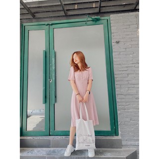đầm cổ V nút bọc