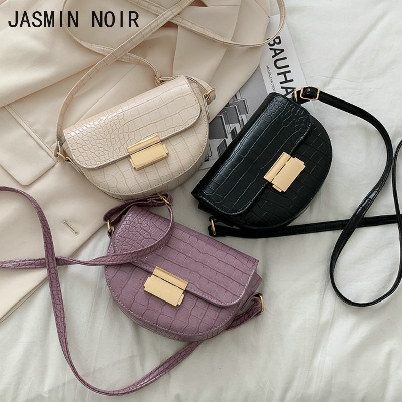 Túi Xách JASMIN NOIR Hoạ Tiết Da Cá Sấu Phong Cách Hàn Quốc Hình Dạng Bán Nguyệt