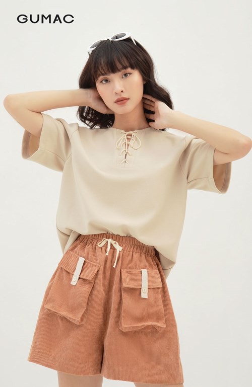 [Mã WABRGB11 giảm 10% đơn từ 250k] Áo thun nữ thắt dây kiểu GUMAC phong cách uzzlang AB3115 | BigBuy360 - bigbuy360.vn