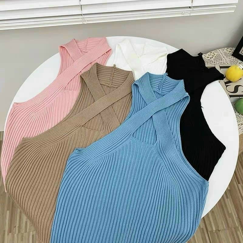 Áo yếm croptop chéo cổ hở vai mặc được 2 kiểu trước và Sau A15