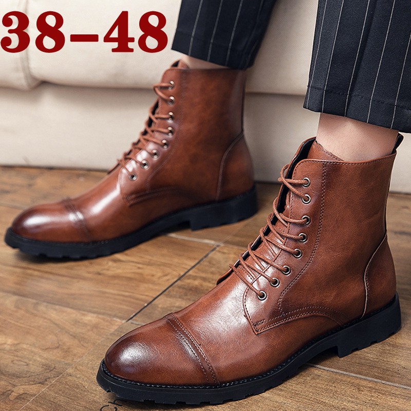 2021 spring new Martin boots men's large size high-top men's shoes Chelsea short boots barber two joint leather shoes