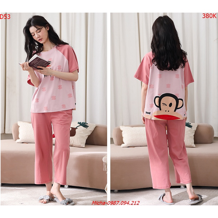 [Mã SKAMLTSTA5 giảm 10% đơn 100K] Bộ măc nhà nữ dáng quần lỡ Paul Frank màu hồng (có hình in sau lưng) - Micha D53