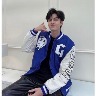 Áo Bomber varsity jacket nhung tăm 2 lớp Hình thêu 100%. Áo varsity jacket unisex form rộng nam nữ Gonz Bóng chày
