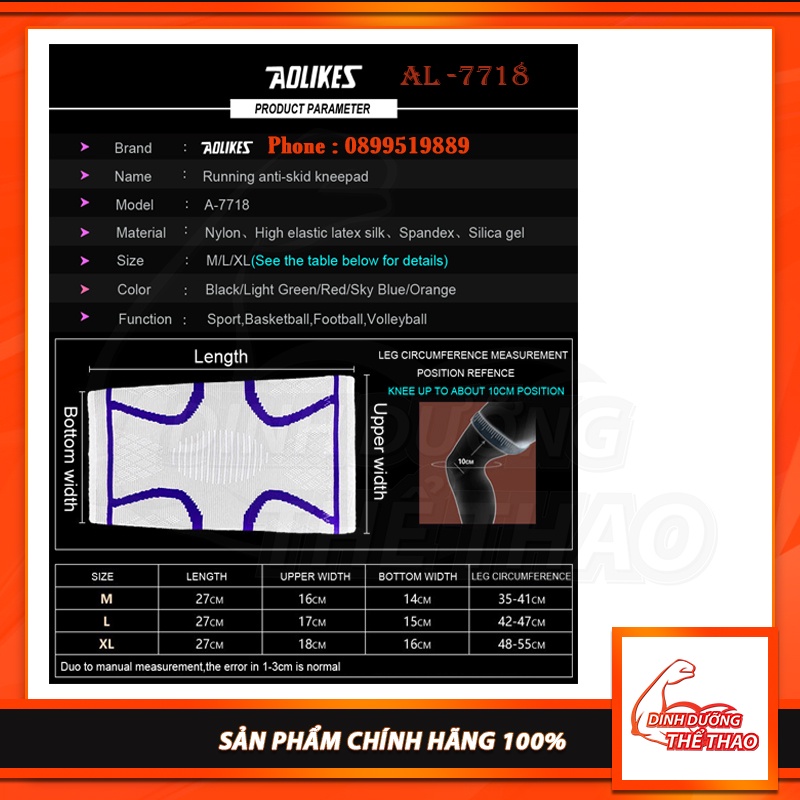 Phụ Kiện Aolike - Băng bảo vệ đầu gối cao cấp Phụ Kiện Gym Aolikes (7718)( Đôi ).
