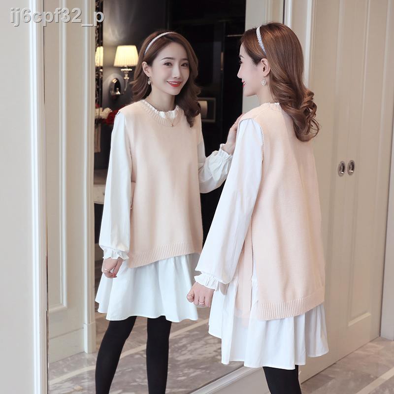 Western style maternity wear autumn warm knitted sweater suit fashion and winter tops go out net red dress