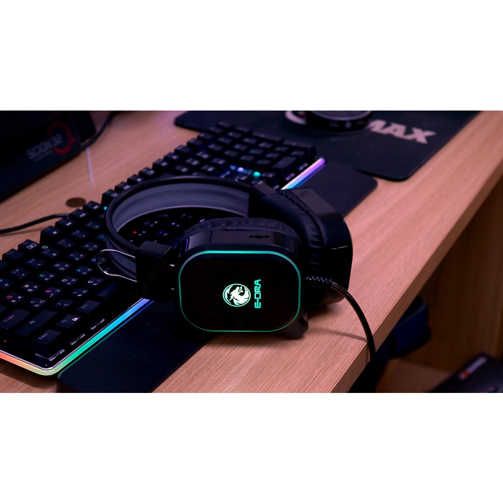 Tai nghe chơi game có dây E-Dra EH401 Black - Led RGB  - Bass căng - Kết nối Jack 3.5mm- Dùng được cho điện thoại