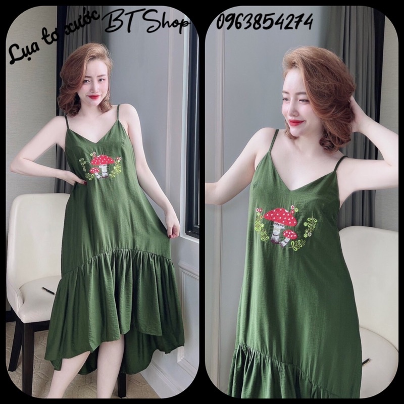 Đầm váy ngủ mặc nhà lụa 2 dây màu trơn freesize 42-57kg