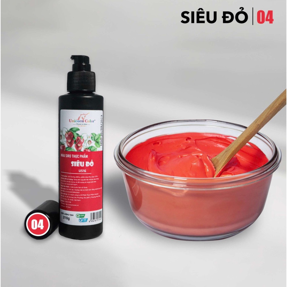 Màu thực phẩm 210g - Siêu đỏ MS04 (Syrup color Red red) - Unicorn color